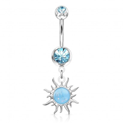 Visací piercing do pupíku sluníčko (tyrkysová)