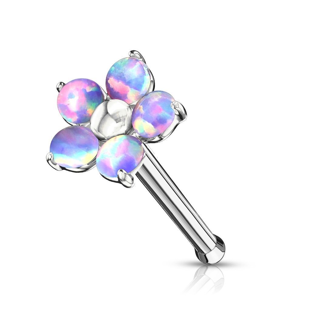 Levně Piercing do nosu - kytička s opály (fialová)