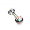 Duhový cartilage piercing do ucha, čirý kámen (4 mm, 1,2 x 6 mm)