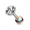 Duhový cartilage piercing do ucha, čirý kámen (4 mm, 1,2 x 6 mm)