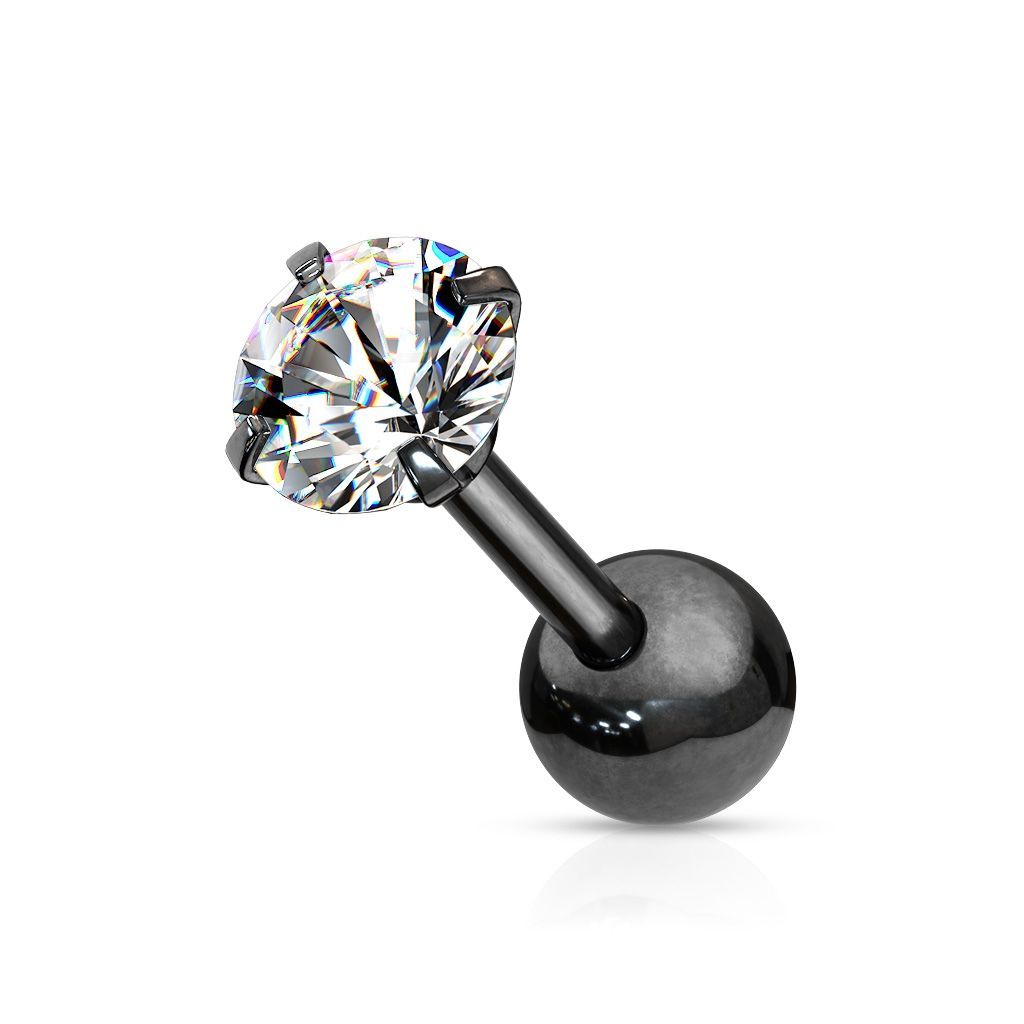 Černý cartilage piercing do ucha, čirý kámen (2 mm) - CP1046-02