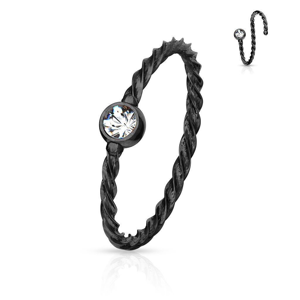 Levně Piercing do nosu - kruh se zirkonem (černá/čirý zirkon) - N0130-KC