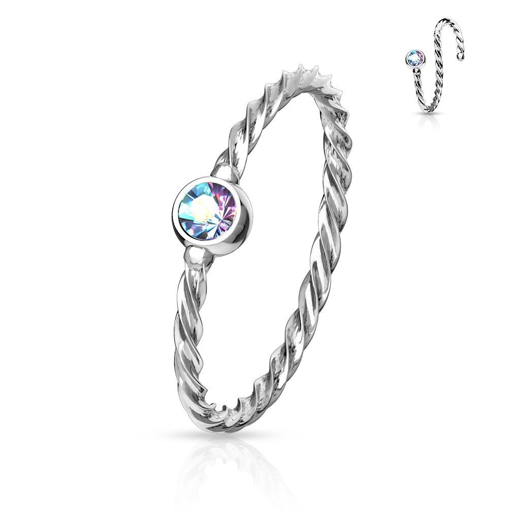 Piercing do nosu - kruh se zirkonem (ocelová/duhový zirkon) - N0130-AB