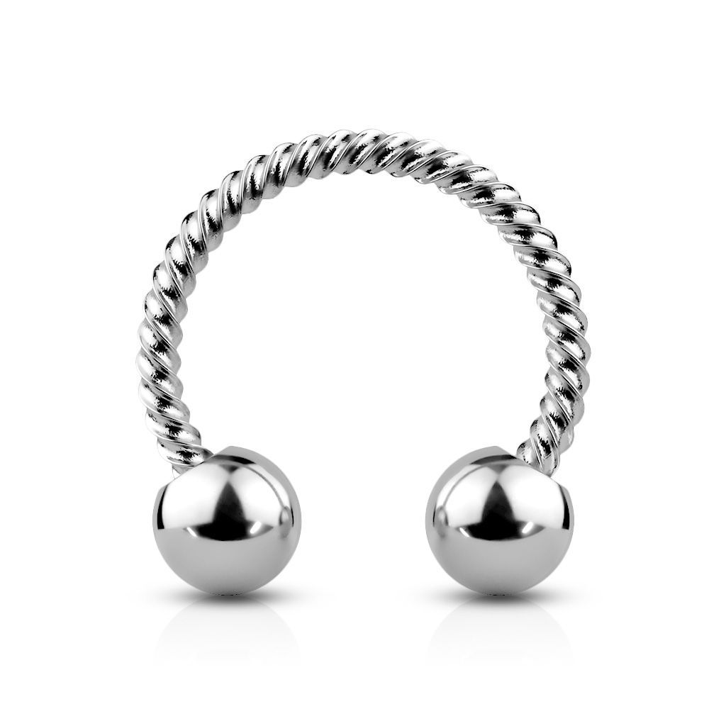 Piercing podkova vroubkovaná (1,2 x 8 mm, kuličky 3 mm)