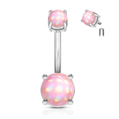 Piercing do pupíku, mléčné kameny (růžová, 1,6 x 10 mm)