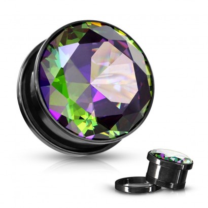 Ocelový plug s duhovým kamenem (19 mm)