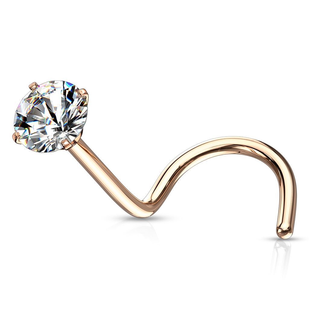 Levně Zlacený zahnutý piercing do nosu - čirý zirkon (2,5 mm) - N0136RD-025