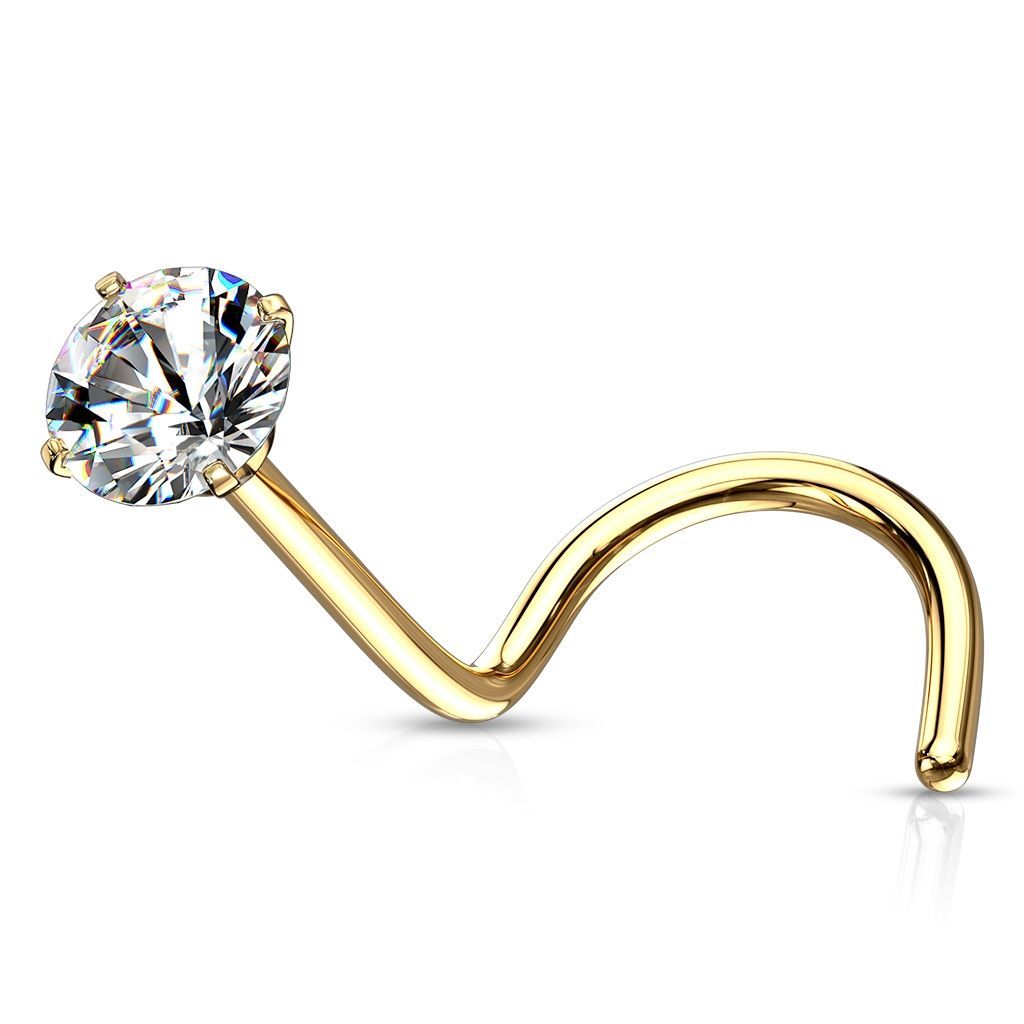 Levně Zlacený zahnutý piercing do nosu - čirý zirkon (2,5 mm) - N0136GD-025