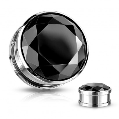 Šroubovací plug do ucha - černý zirkon (10 mm)
