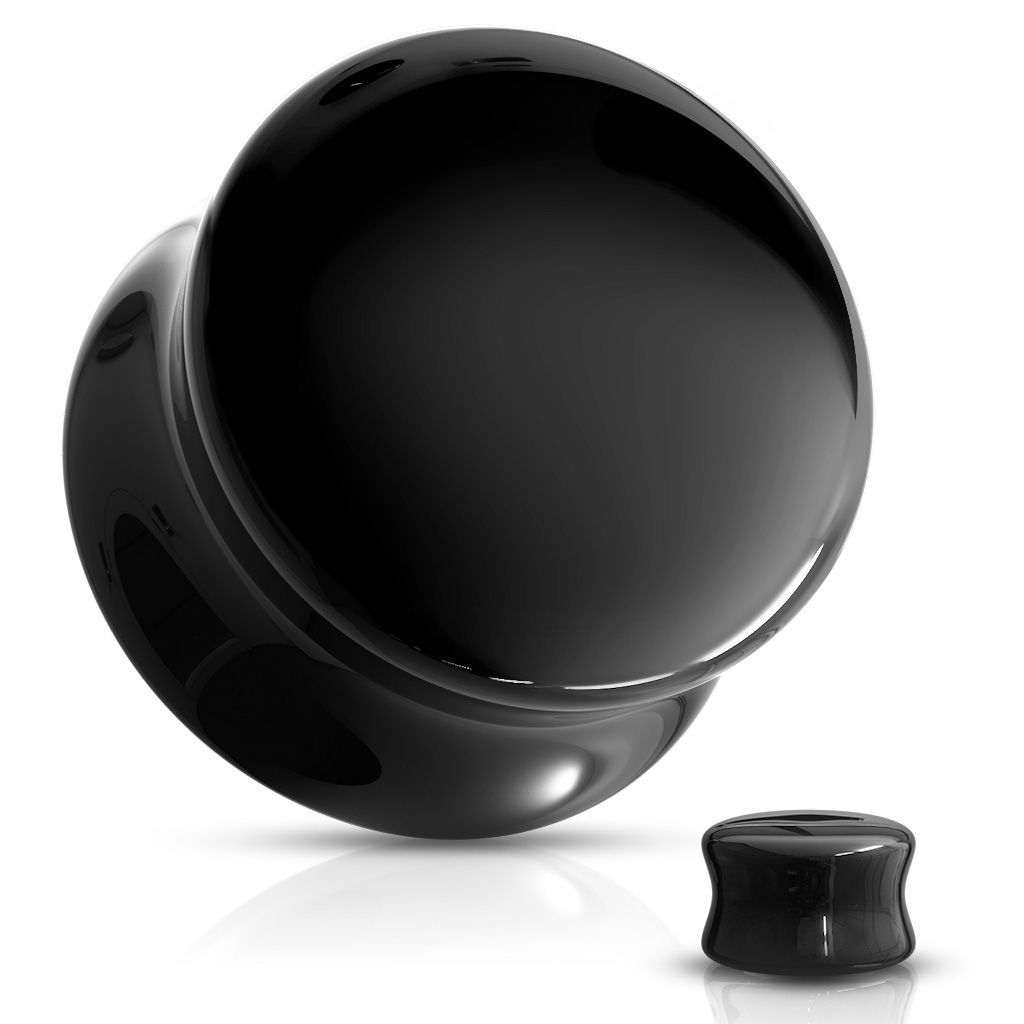 Levně Skleněný plug do ucha černý (12 mm) - PL01250K-12