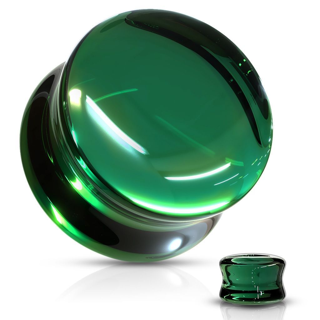 Levně Skleněný plug do ucha zelený (14 mm) - PL01250G-14