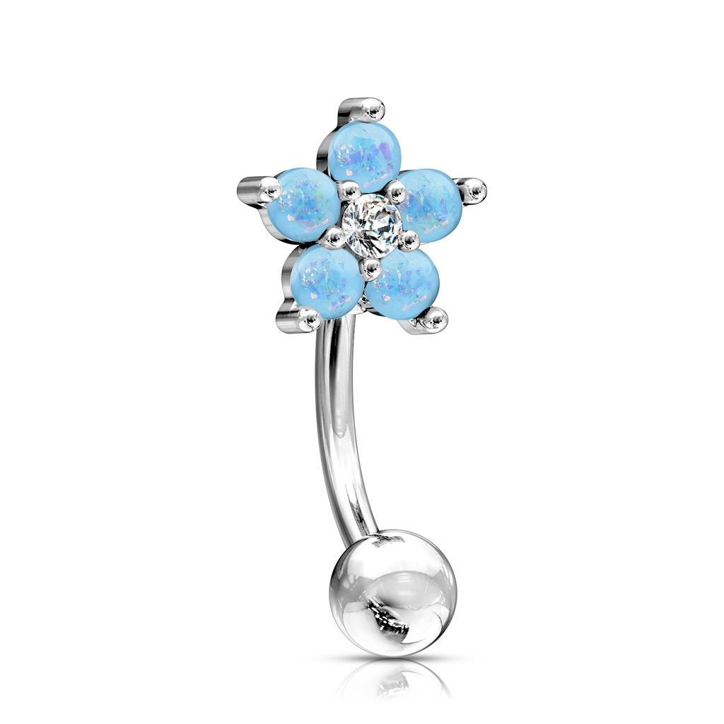 Levně Piercing do obočí kytička (tyrkysová)