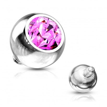 Ozdobná kulička s kamínkem k mikrodermálu, průměr 4 mm (růžová)