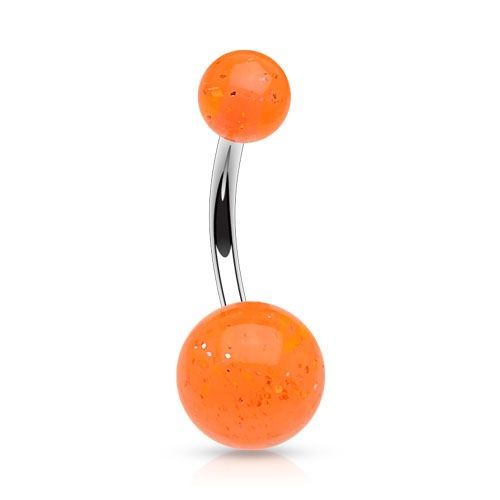Levně Piercing do pupíku - banánek se třpytkami (oranžová) - BA01077-O