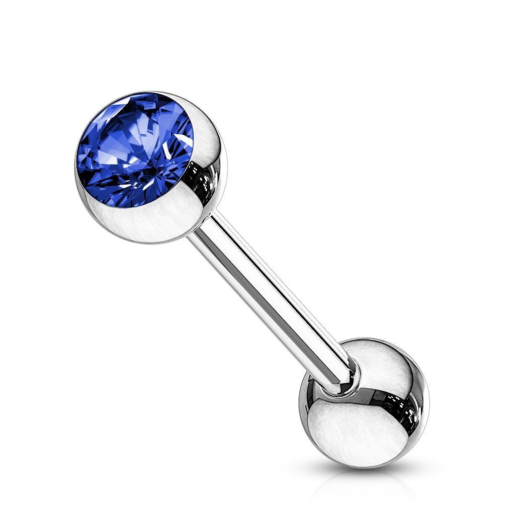 Levně Piercing do jazyka - kamínek (tmavě modrá, 1,6 x 16 mm)