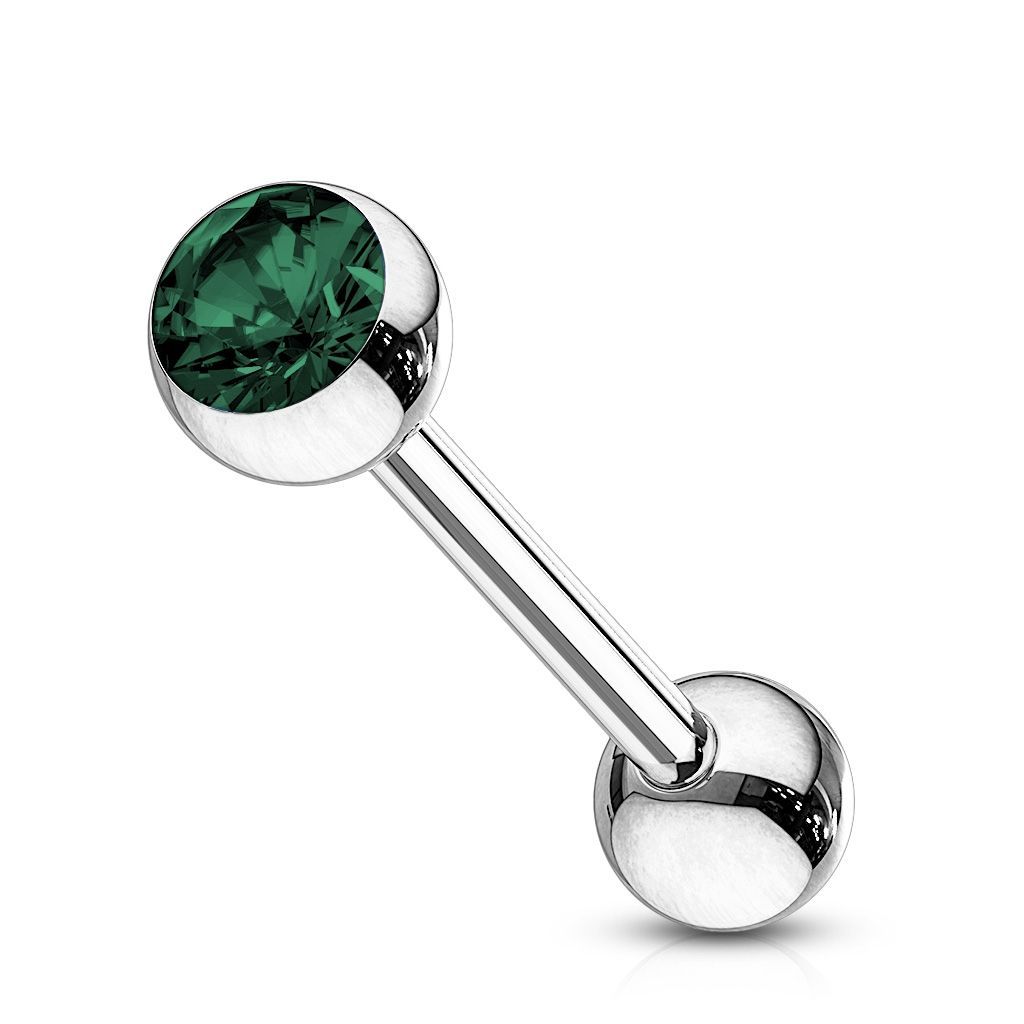 Levně Piercing do jazyka - kamínek (zelená, 1,6 x 16 mm)