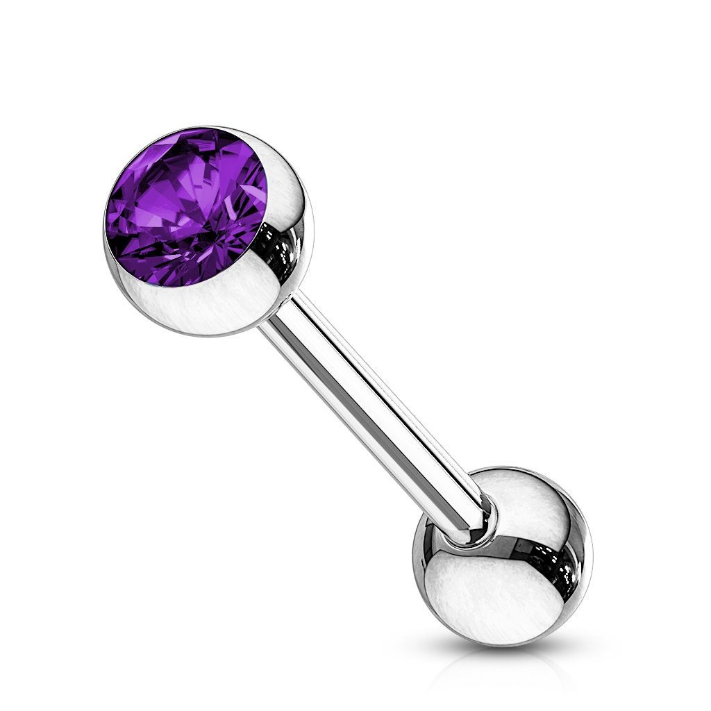 Levně Piercing do jazyka - kamínek (fialová, 1,6 x 16 mm)