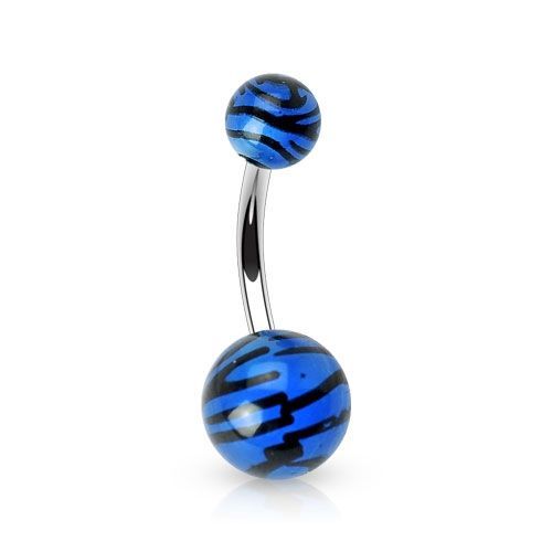 Levně Piercing do pupíku - banánek zebrovaný (modrá) - BA01048-B