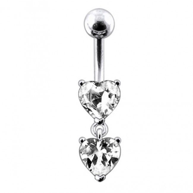 S4U Stříbrný piercing do pupíku - srdíčka (čirá) - BP01258-C