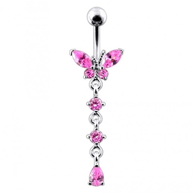 S4U Stříbrný piercing do pupíku - motýlek (růžová) - BP01302-P