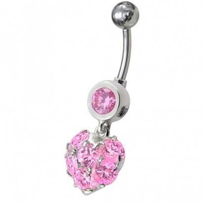 Stříbrný piercing do pupíku - srdíčko (růžová)