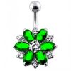 Stříbrný piercing do pupíku - kytička (čirá/tmavě fialová)
