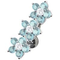 S4U Stříbrný piercing do pupíku se štítem - kytičky (tyrkysová) - BP01171-Q