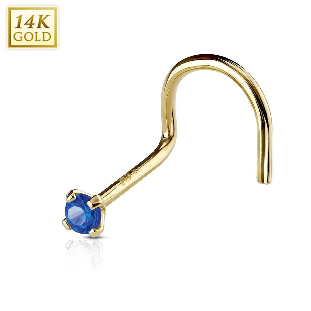Levně Zlatý piercing do nosu, Au 585/1000 - kamínek 2 mm (tmavě modrá, 0,14 g) - ZL01127B-YG