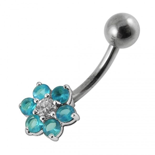 S4U Stříbrný piercing do pupíku - kytička (tyrkysová) - BP01018-Q