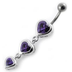S4U Stříbrný piercing do pupíku - srdíčka (fialová) - BP01266-A