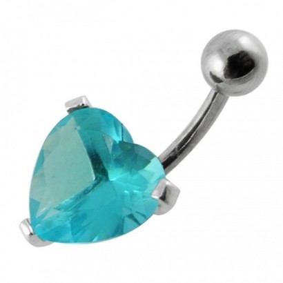 Stříbrný piercing do pupíku - srdíčko (tyrkysová)
