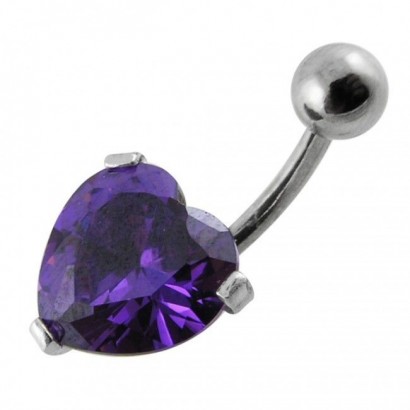 Stříbrný piercing do pupíku - srdíčko (fialová)