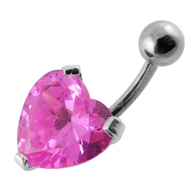 S4U Stříbrný piercing do pupíku - srdíčko (růžová) - BP01012-P
