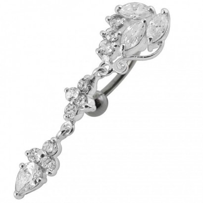 Stříbrný piercing do pupíku (čirá)