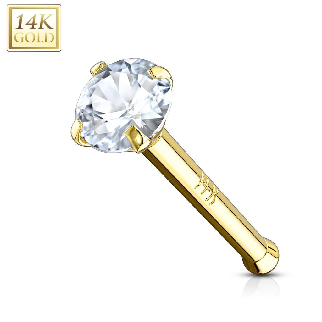 Levně Zlatý piercing do nosu, Au 585/1000 (čirá, 0,09 g) - ZL01126C-YG
