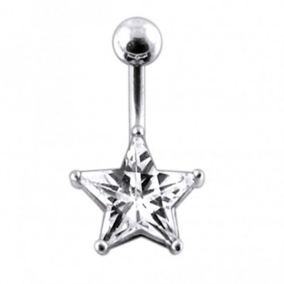 Stříbrný piercing do pupíku - hvězda (čirá)