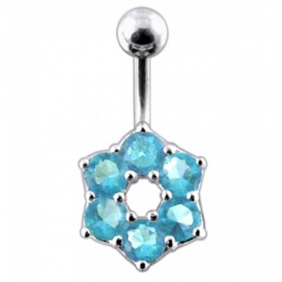 Stříbrný piercing do pupíku - kytička (tyrkysová)