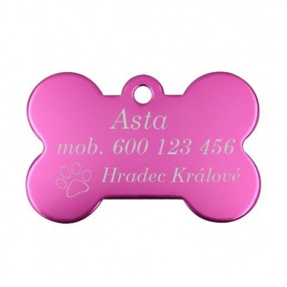 Hliníková psí známka kost (tmavě růžová)