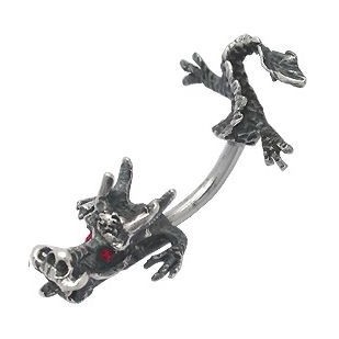 Stříbrný piercing do pupíku - drak