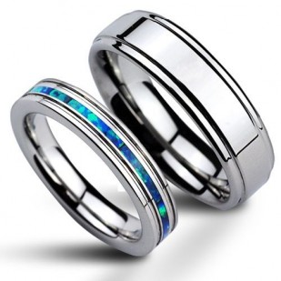 NWF1022 Wolframové snubní prsteny s opálem - pár