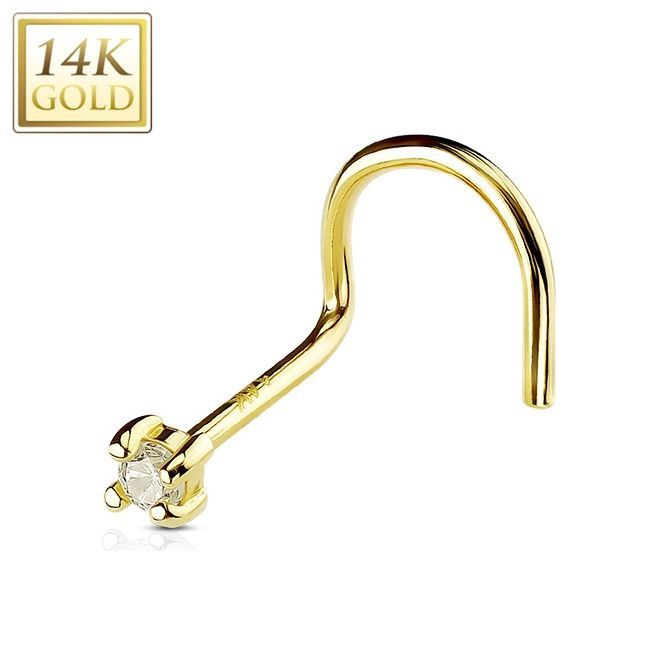 Levně Zlatý piercing do nosu - zirkon 2 mm, Au 585/1000 - ZL01010-YG