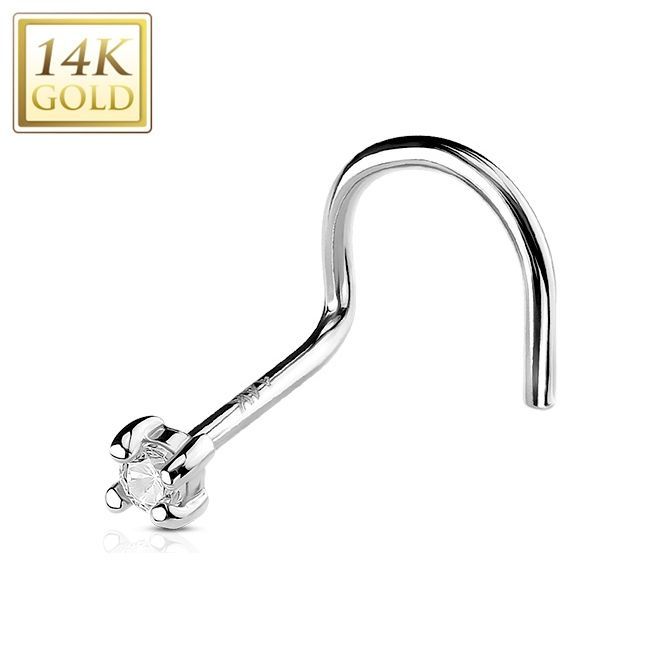 Levně Zlatý piercing do nosu - zirkon 2 mm, Au 585/1000