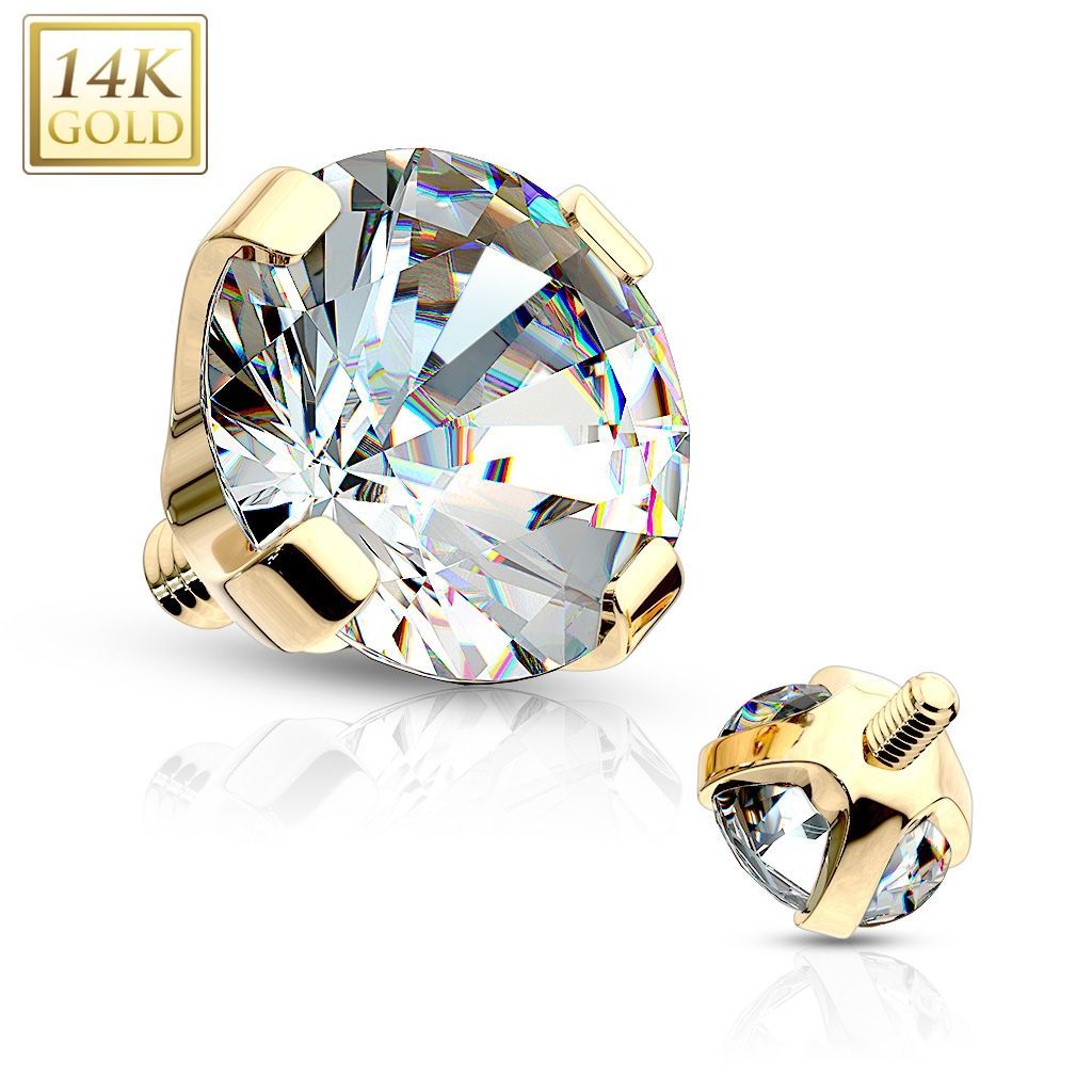 Levně Zlatý piercing - dermál zirkon, Au 585/1000 (0,16 g, 4 mm) - ZL01050-04-YG