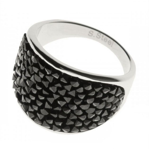 AKTUAL Ocelový prsten s krystaly Crystals from Swarovski, BLACK JET (56) - LV1001-JET-56