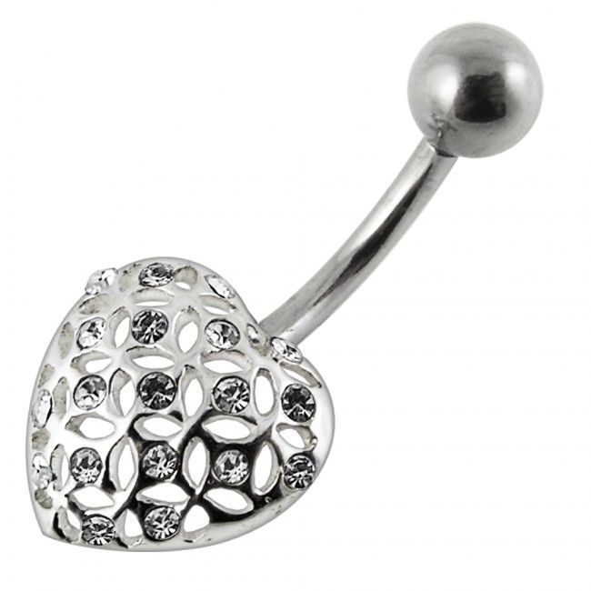 Levně S4U Stříbrný piercing do pupíku - srdíčko (čirá) - BP01175-C