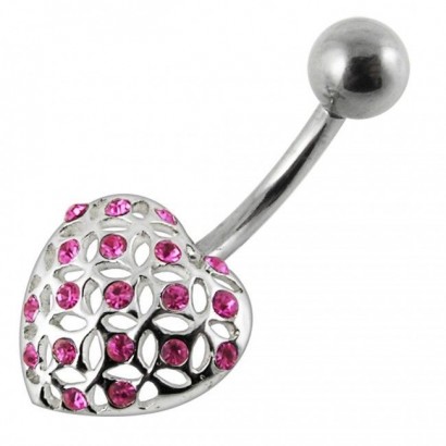 Stříbrný piercing do pupíku - srdíčko (růžová)