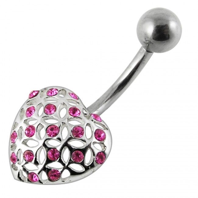 Levně S4U Stříbrný piercing do pupíku - srdíčko (růžová) - BP01175-P
