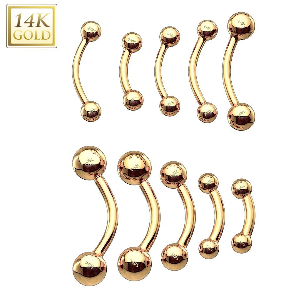 Zlatý piercing do obočí - kuličky, Au 585/1000 (0,48 g, 1,2 x 8 mm) - ZL01107-1208-YG