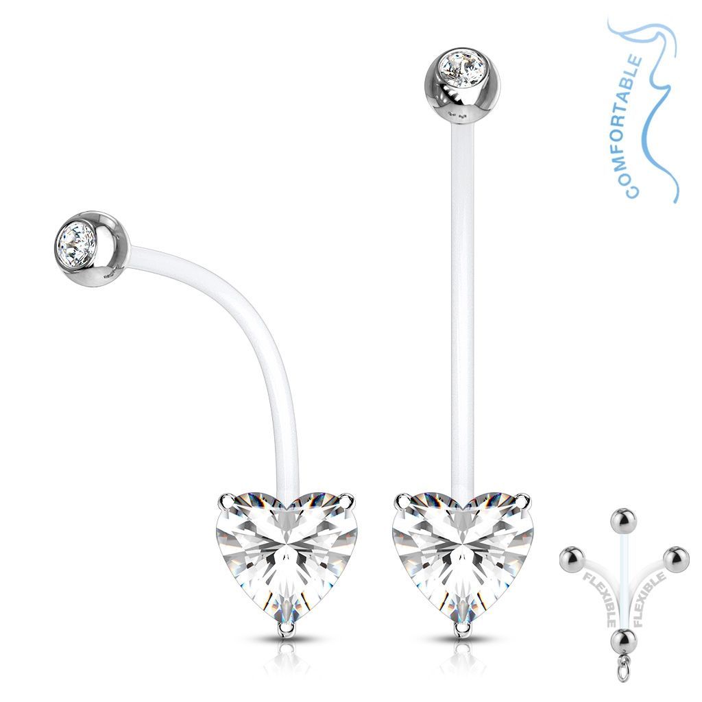 Těhotenský piercing do pupíku - srdíčko (čirá)