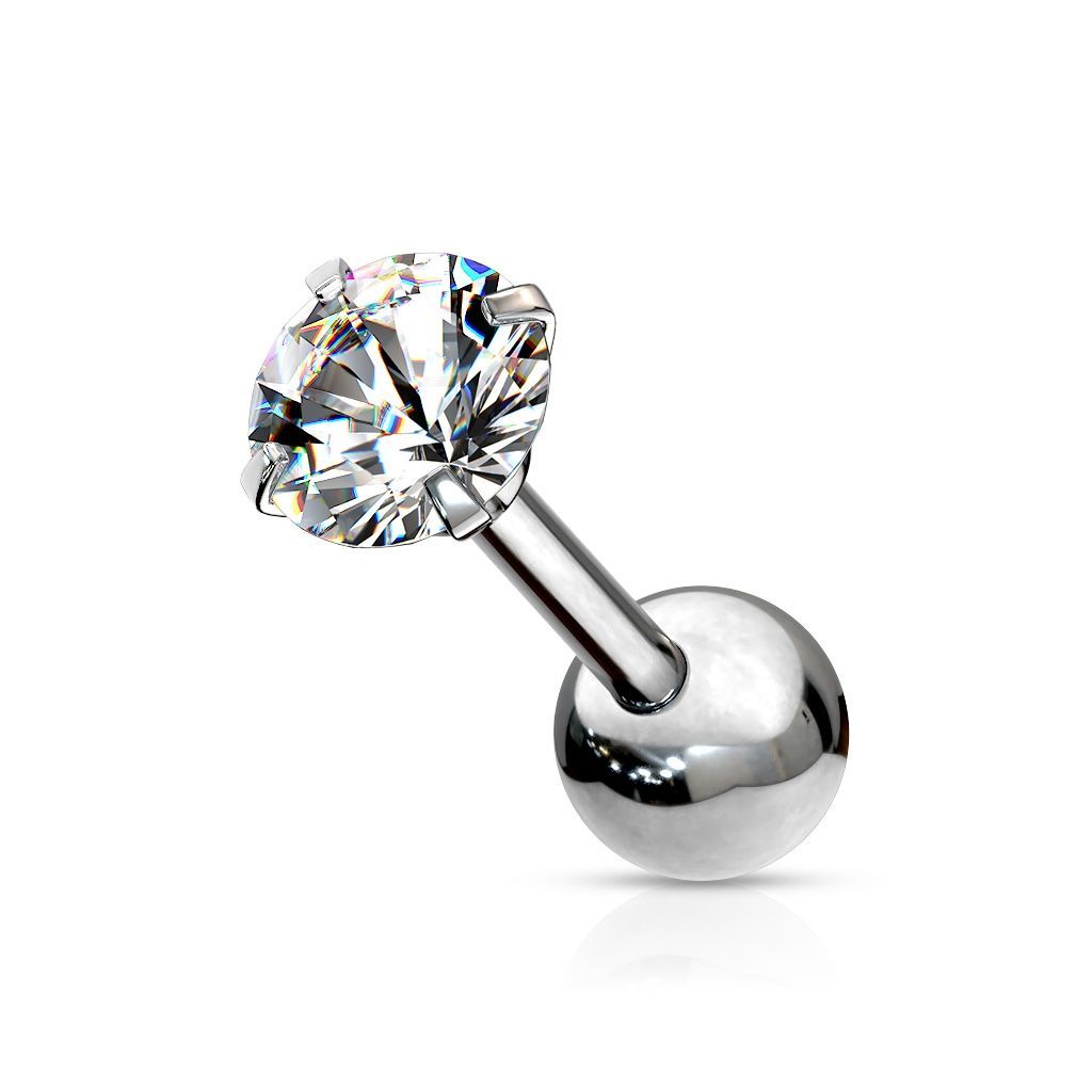 Levně Cartilage piercing do ucha, čirý kámen (3 mm, 1,2 x 6 mm)